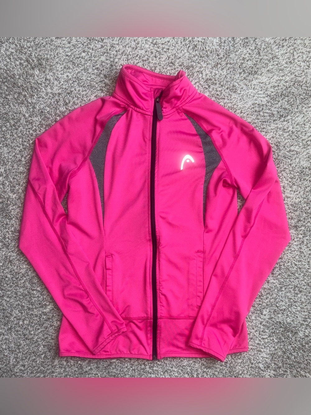Y2K Barbie Pink HEAD Athletic Zip Up Jacket Small Sporty Gym Girl Athleisure